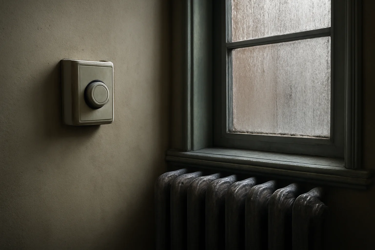 Radiator and thermostat in an apartment hallway illustrating landlord heating requirements