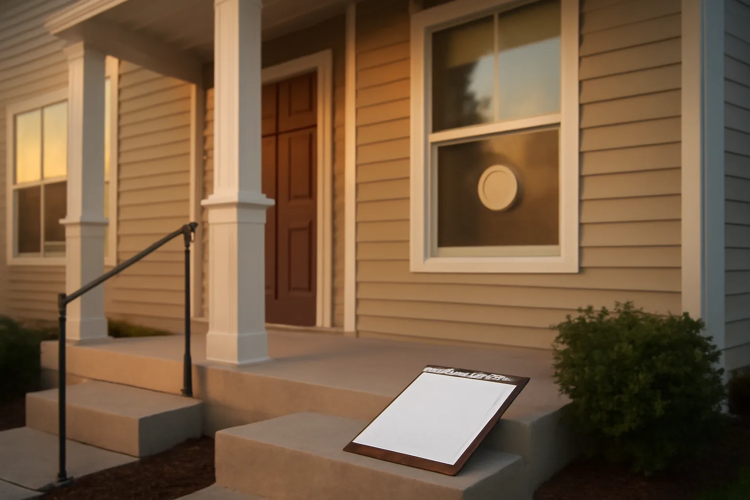 Landlord inspecting a rental duplex porch before a license renewal deadline