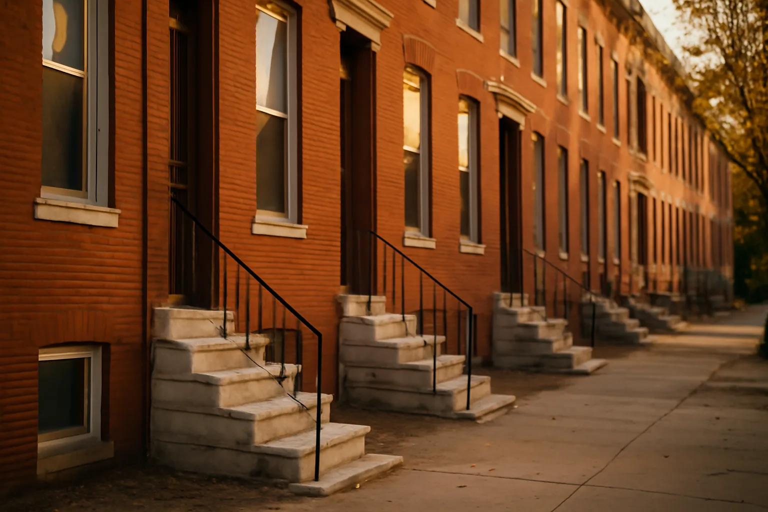 Row of Baltimore rowhouses with marble steps illustrating a Baltimore City rental license property