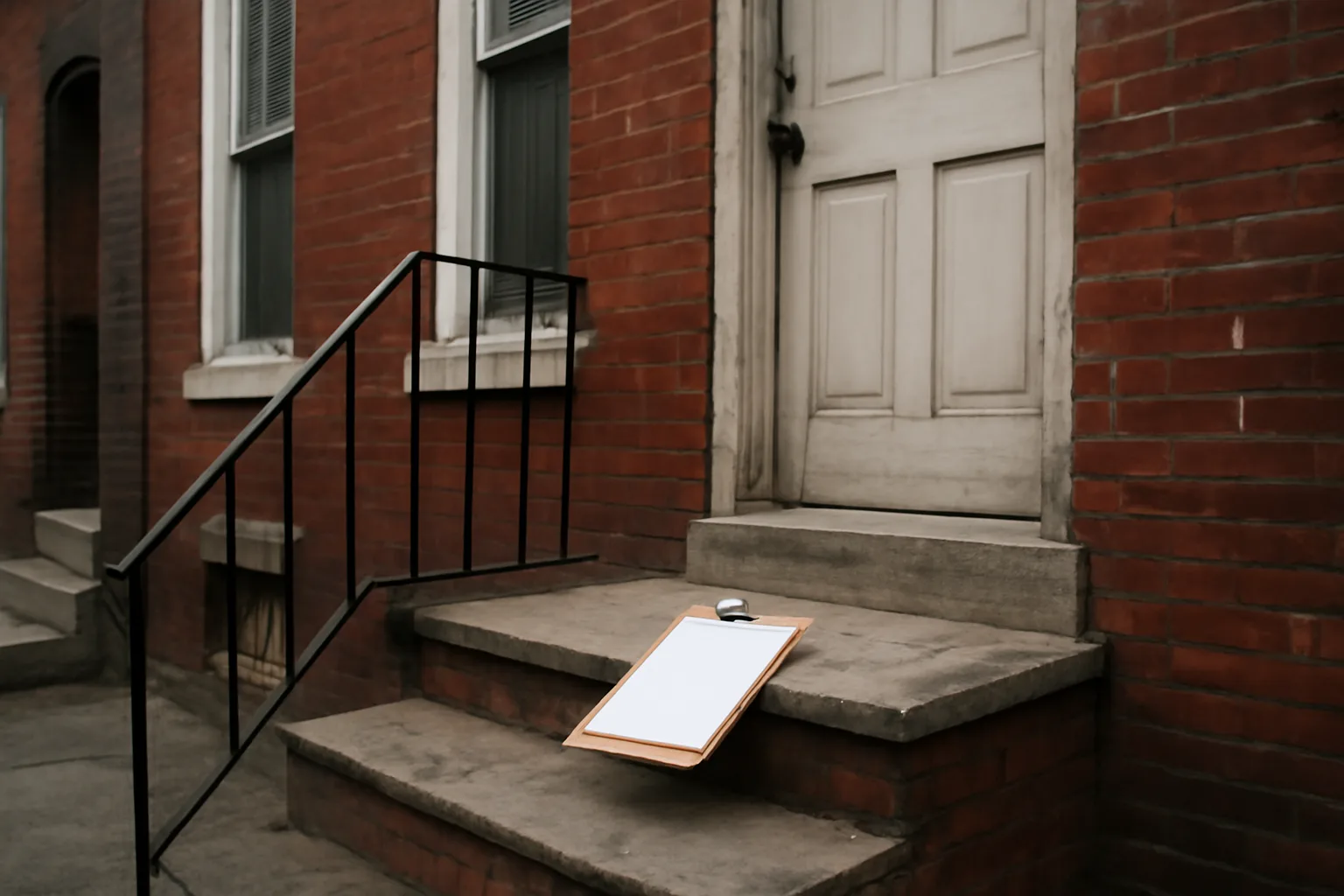 Baltimore rowhouse stoop where a rental property inspection is about to take place