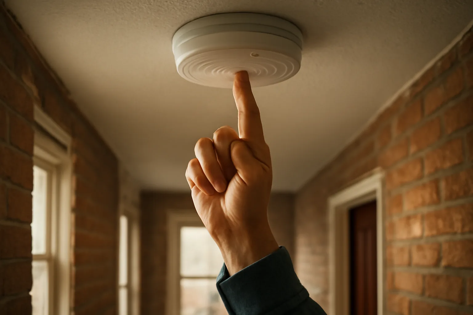Inspector checking a smoke alarm during a Baltimore County rental license inspection