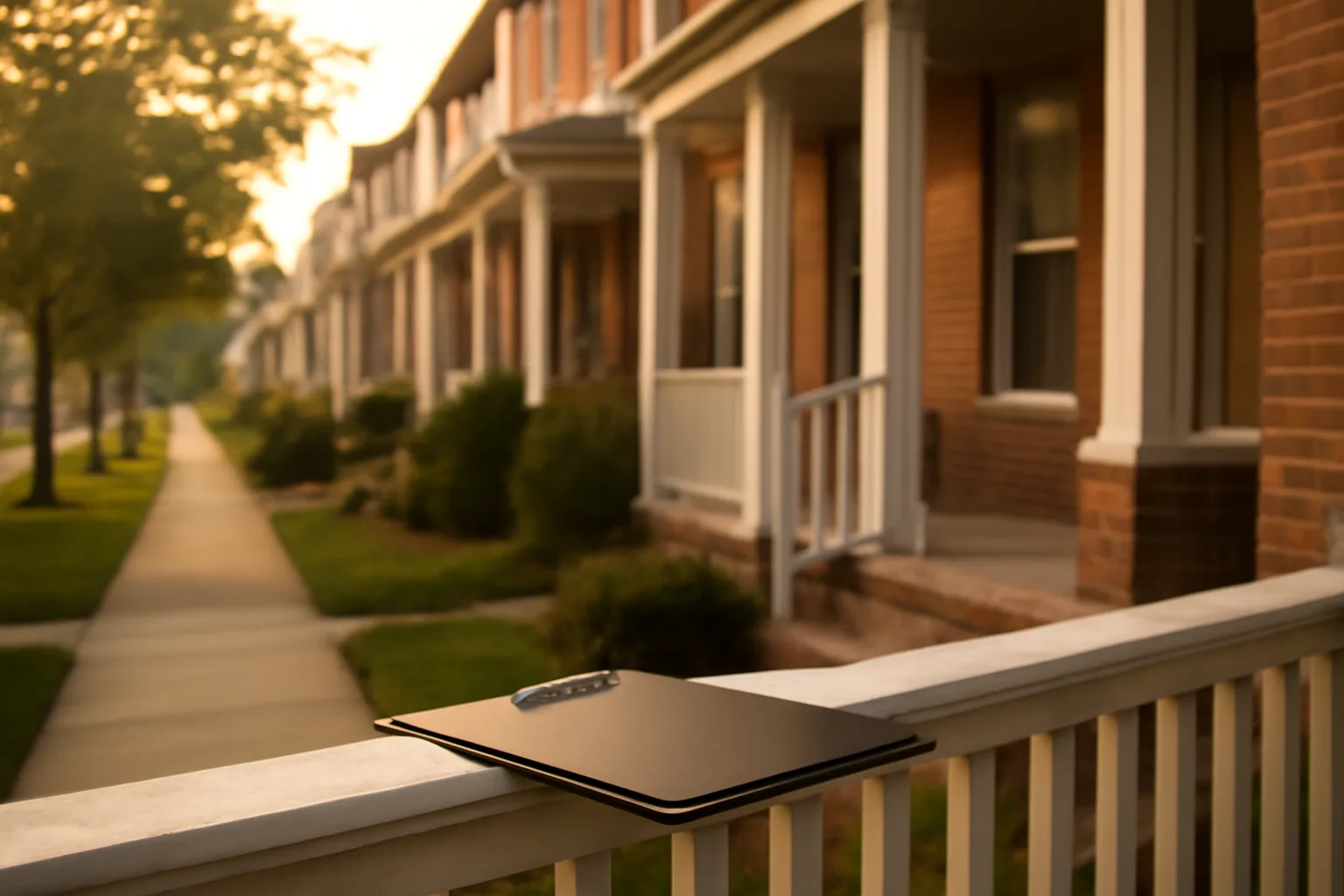 Brick rowhomes on a Maryland street relevant to a Baltimore County rental registration search