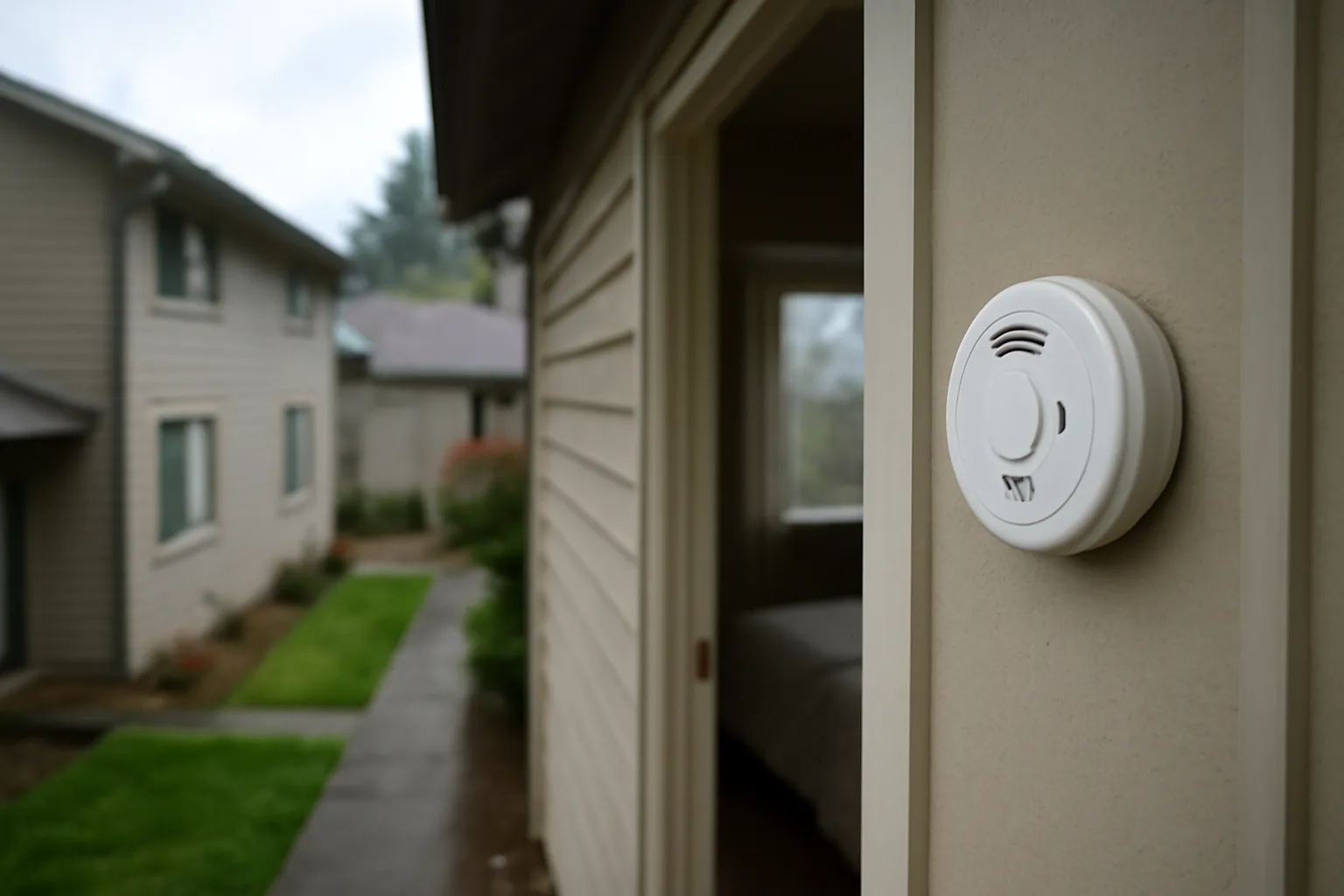 Smoke detector near a bedroom doorway during a Bellingham rental inspection