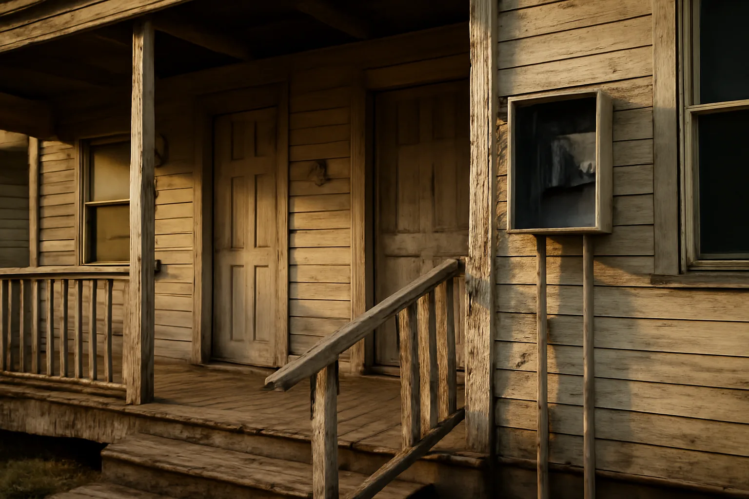 Duplex rental property exterior showing a porch railing needing repair before inspection