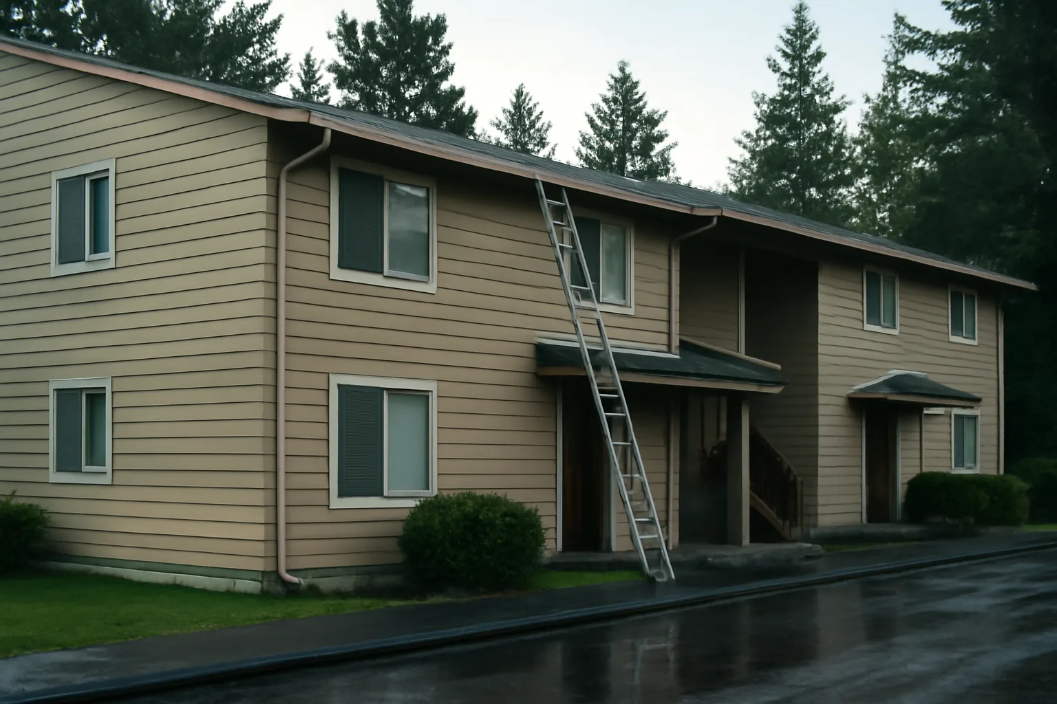 Small rental duplex exterior in Bremerton, Washington in morning light