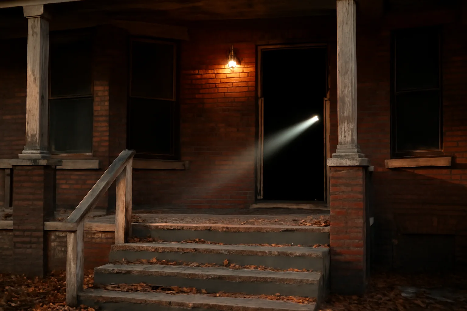 Detroit rental duplex porch during a city rental compliance inspection walkthrough