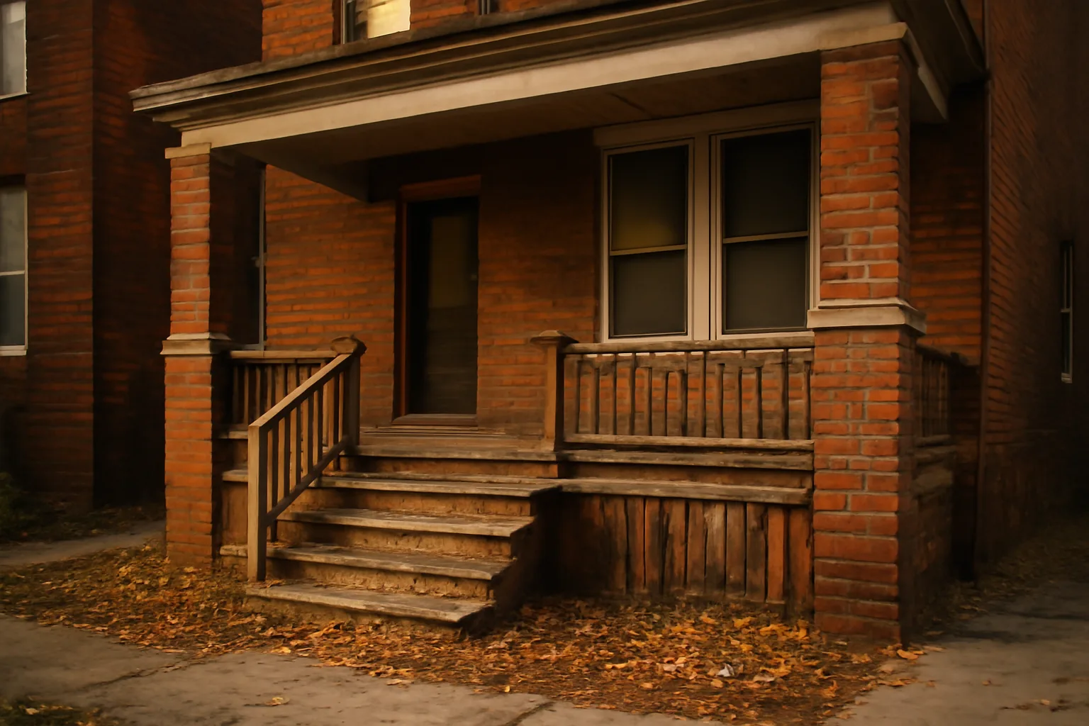 Brick Detroit rental duplex with front porch, illustrating BSEED rental registration compliance