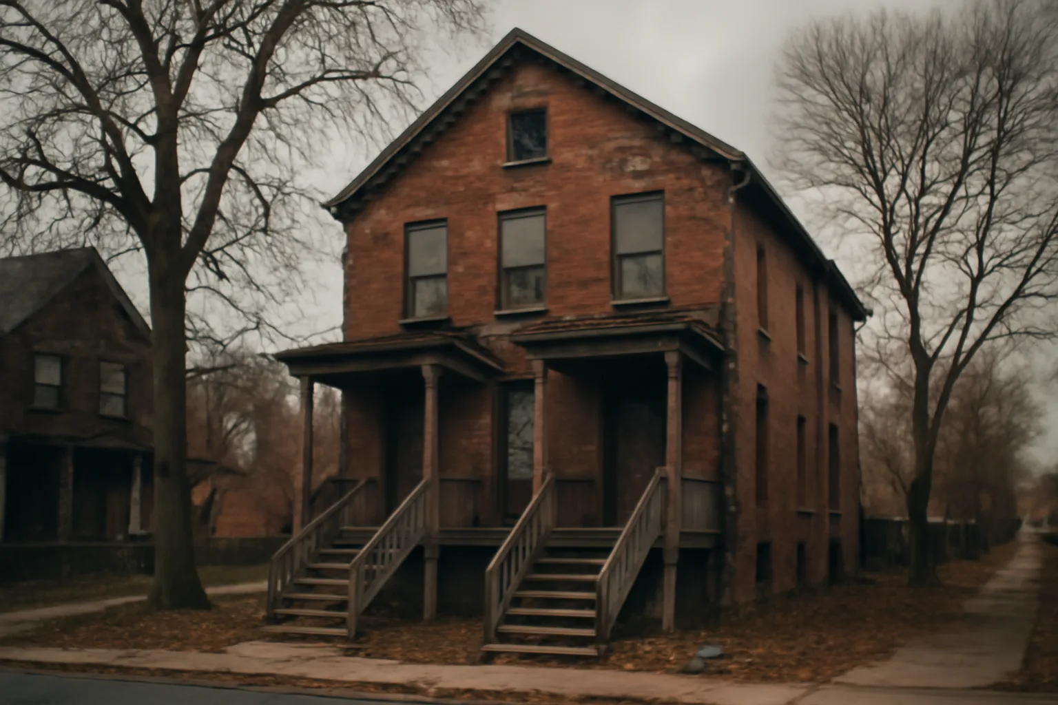 Brick two-family duplex on a Buffalo street illustrating rental registration requirements