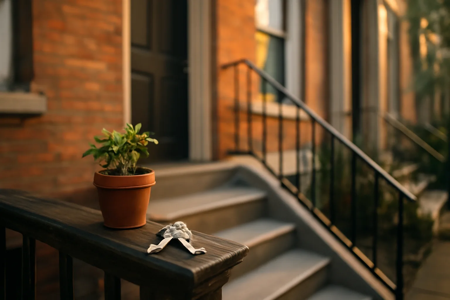 DC rowhouse stoop with keys on railing representing rental property ownership