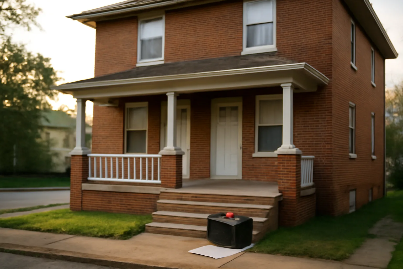 Brick duplex rental property exterior representing city of Akron rental registration compliance