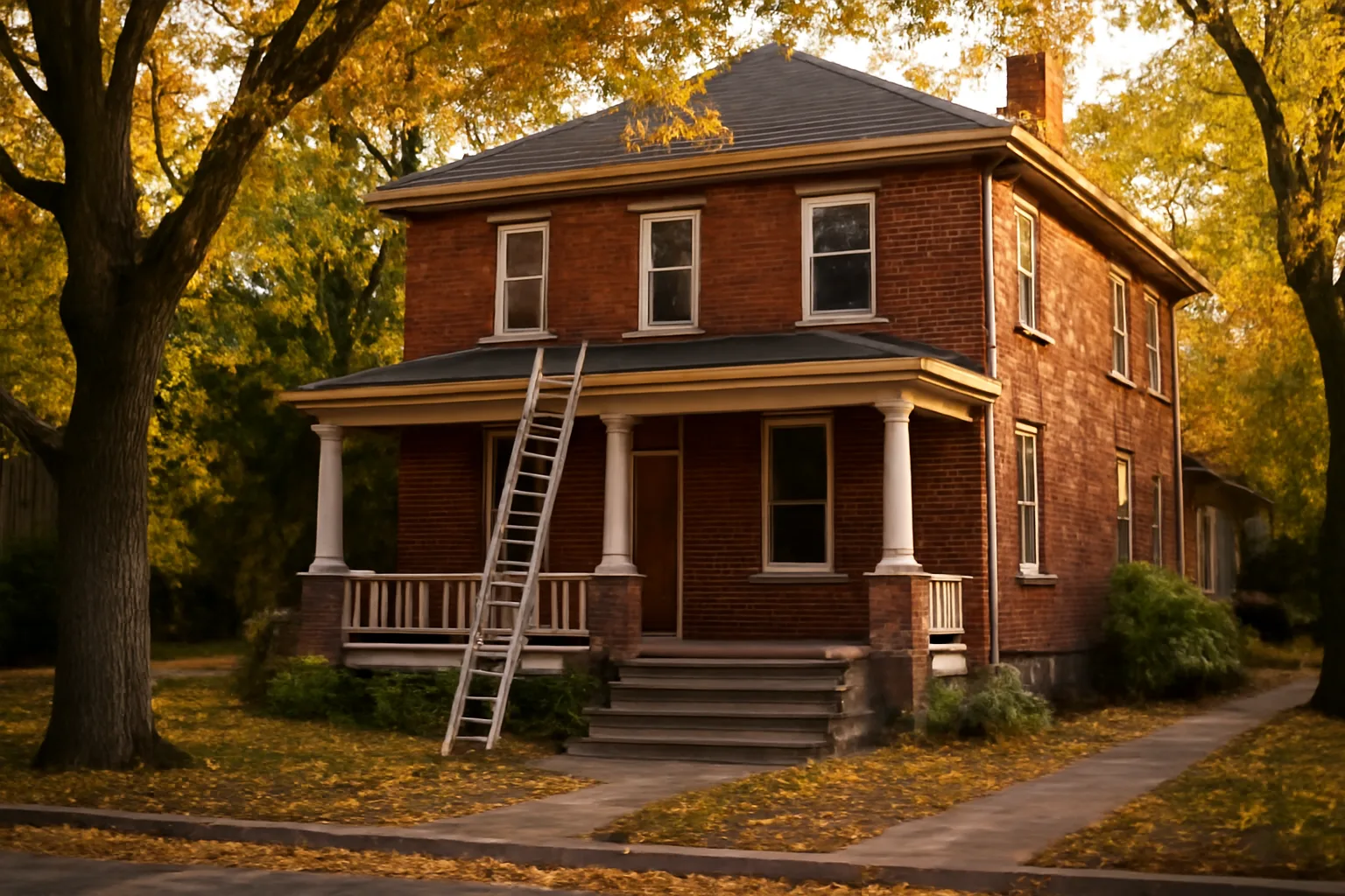 Brick duplex rental property on a residential street during a Cleveland Heights rental registration inspection season