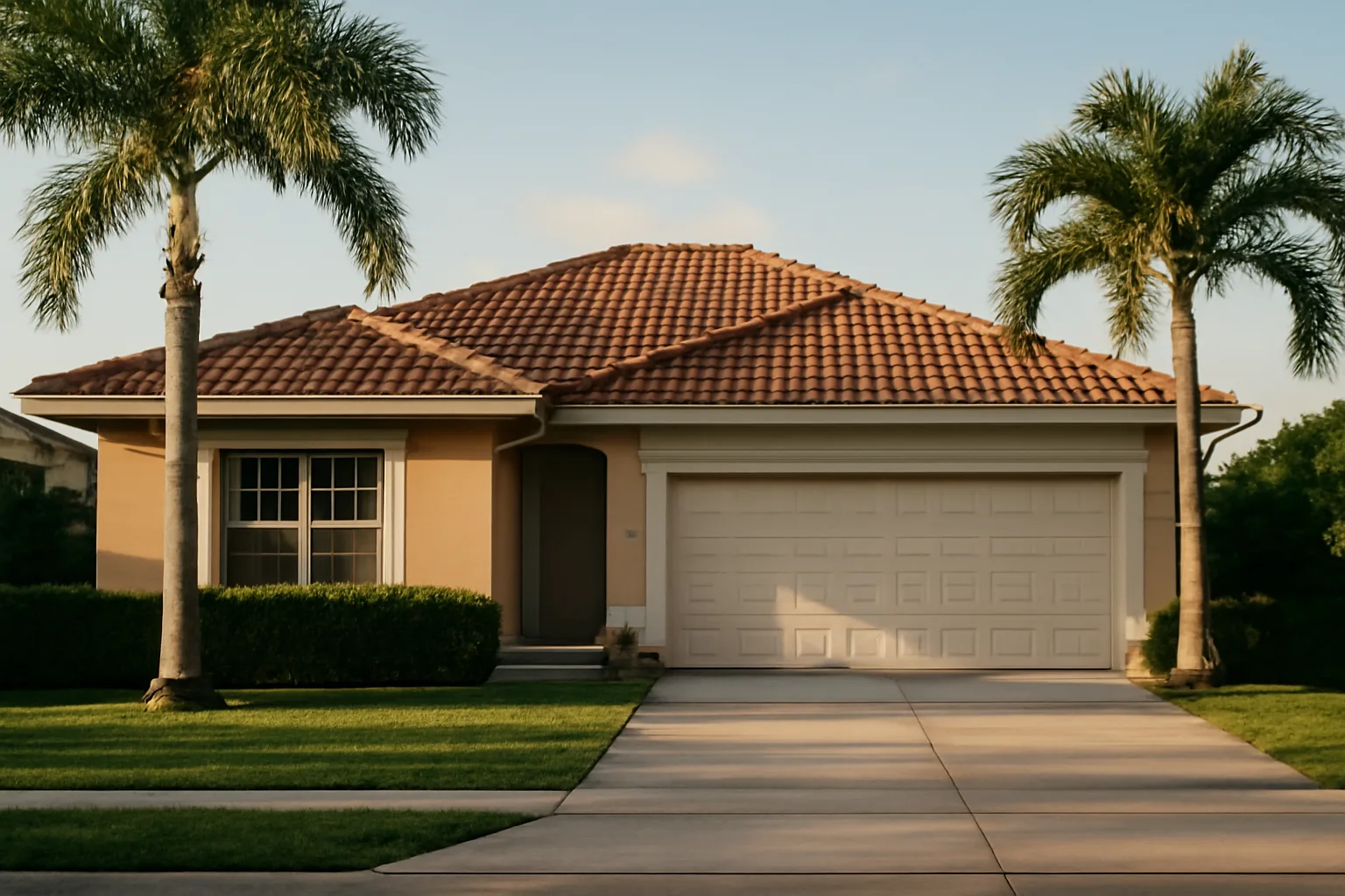 Single-story Florida rental home with palm trees representing Collier County rental registration rules