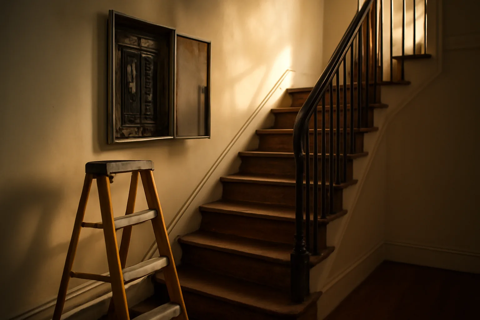 DC row house interior stairwell being prepared for a rental inspection