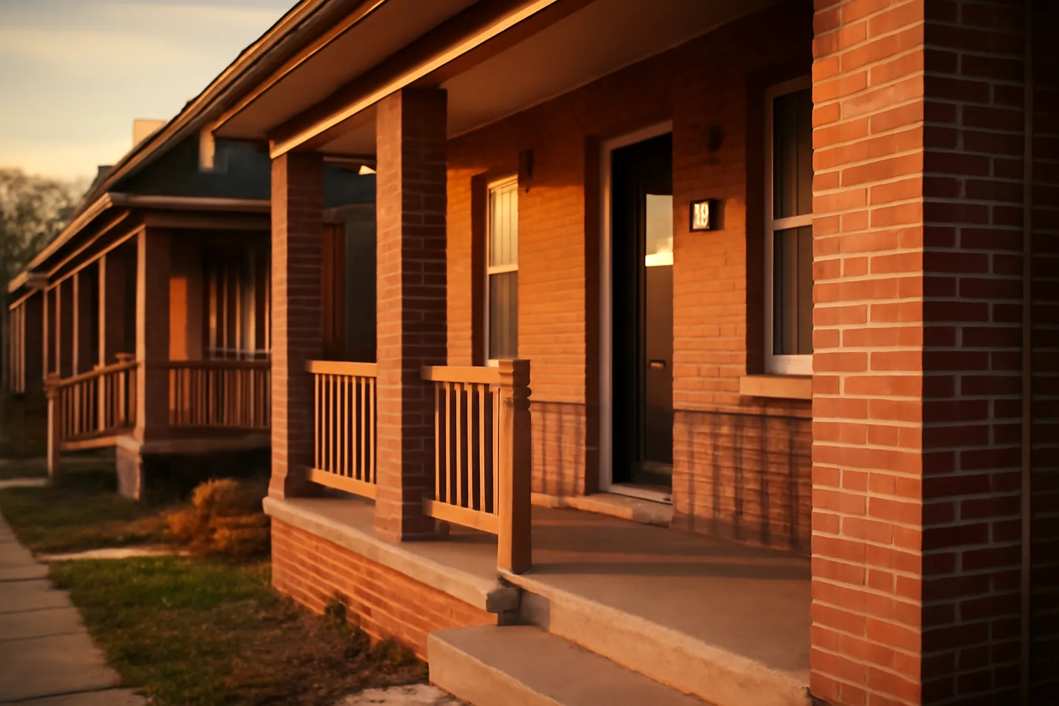 Denver brick rental duplex porch showing smoke detector, representing landlord license inspection standards