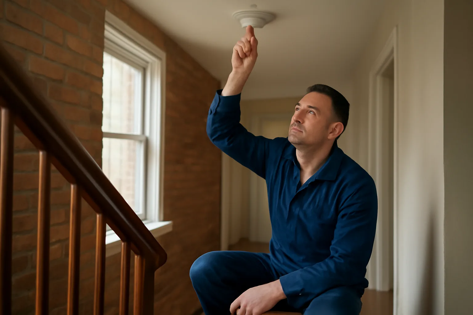 Landlord testing a smoke alarm during a Denver rental property inspection walkthrough