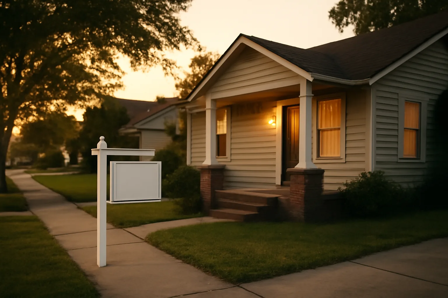 Small single-family house at dusk representing a house being rented out