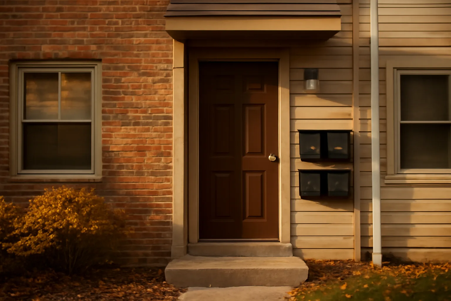 Front entrance of a small rental building, illustrating certificate of registration compliance