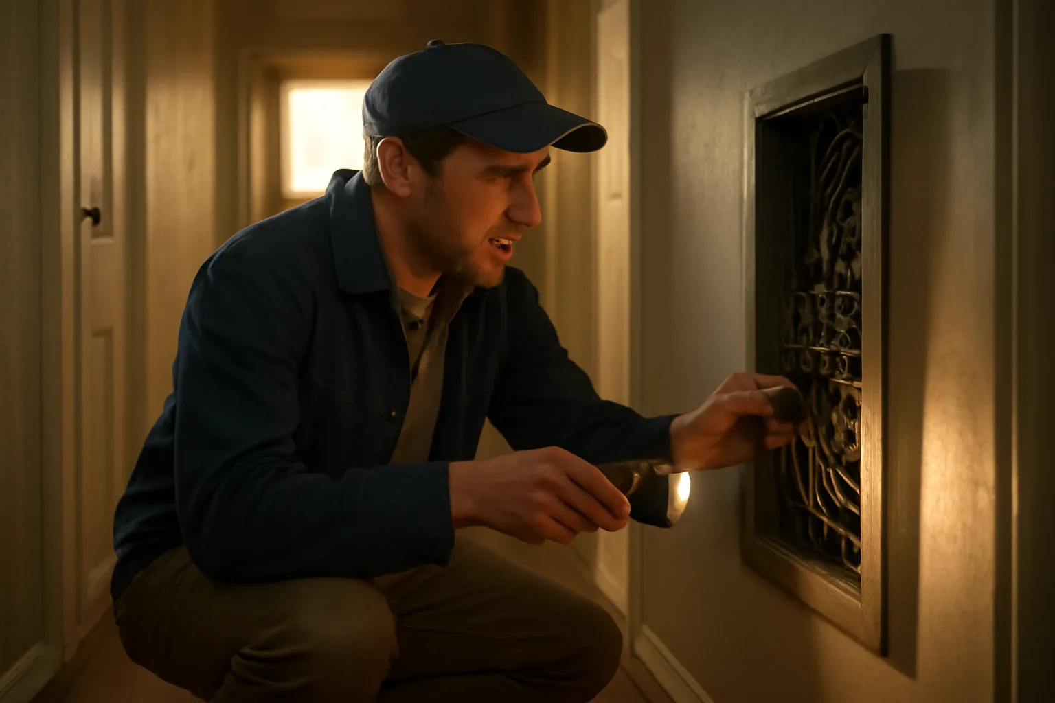 Landlord inspecting an electrical panel during a rental final inspection walk-through