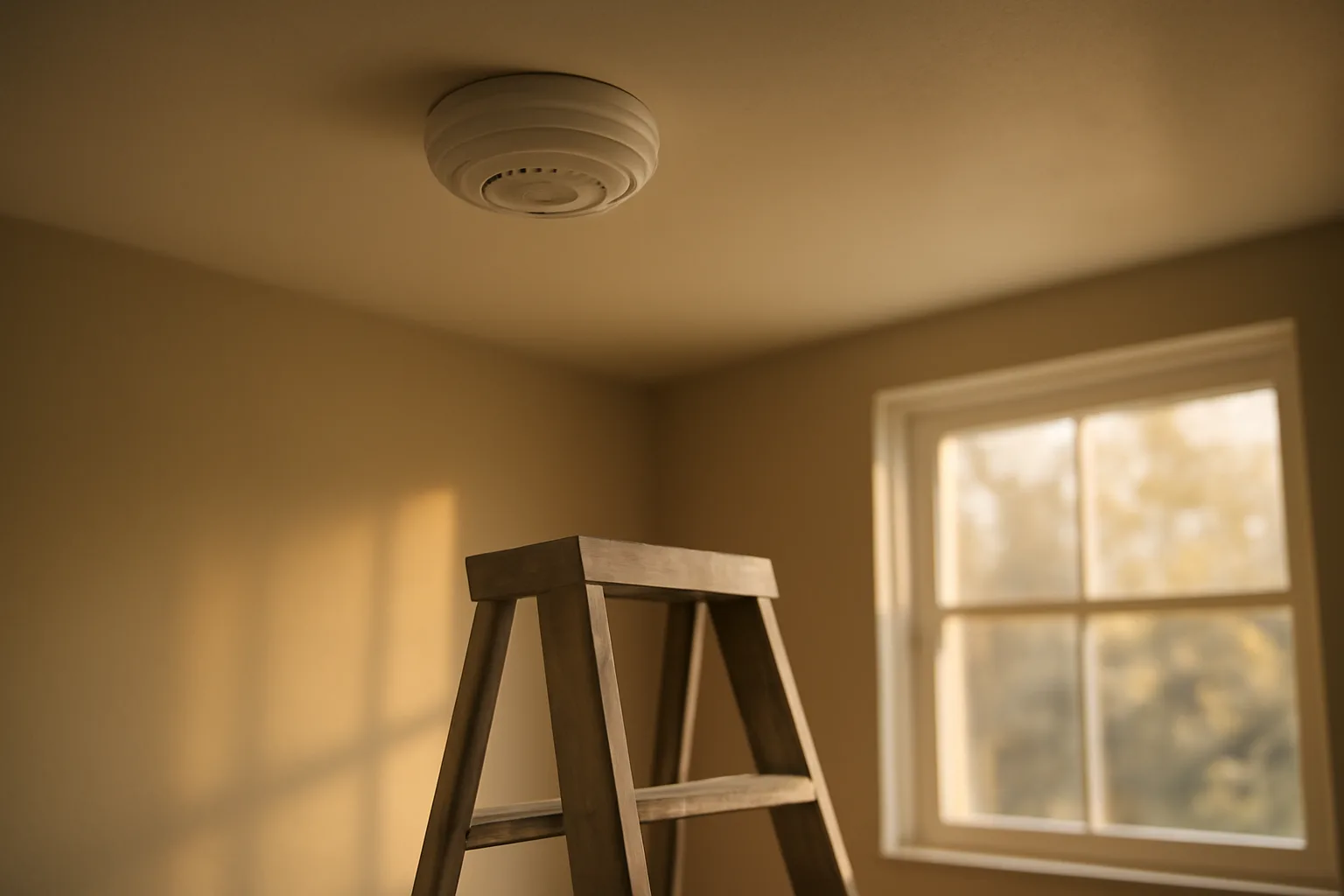 Smoke detector on hallway ceiling during a rental property fire inspection