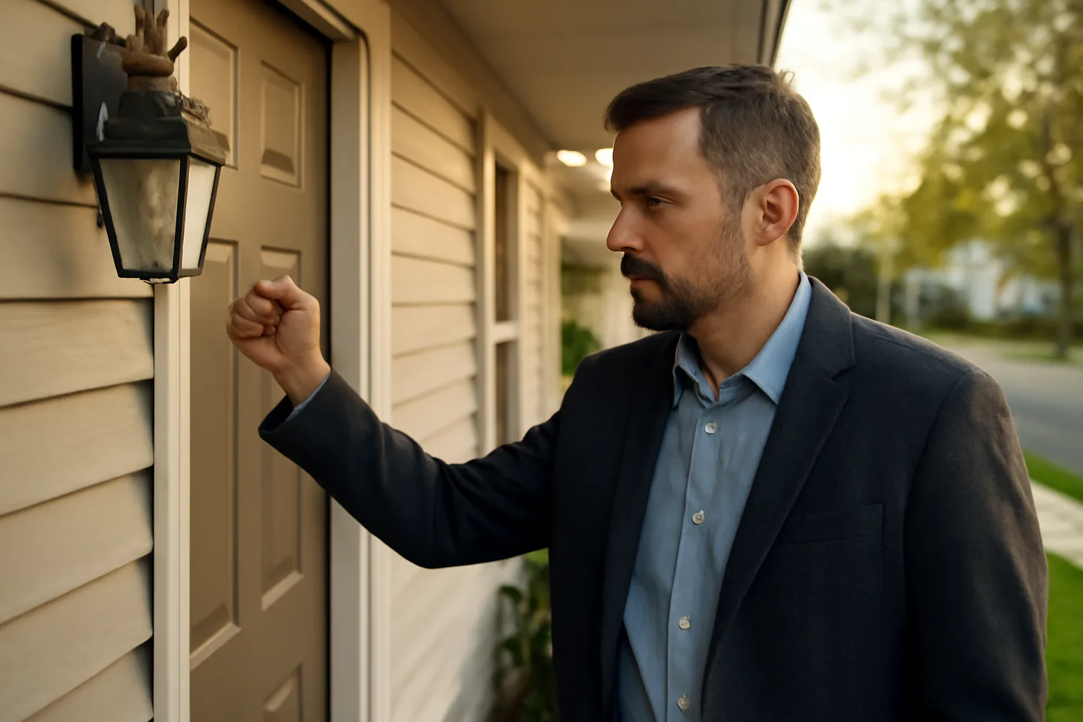 Landlord knocking on a rental home's front door before entering, illustrating Georgia notice practice