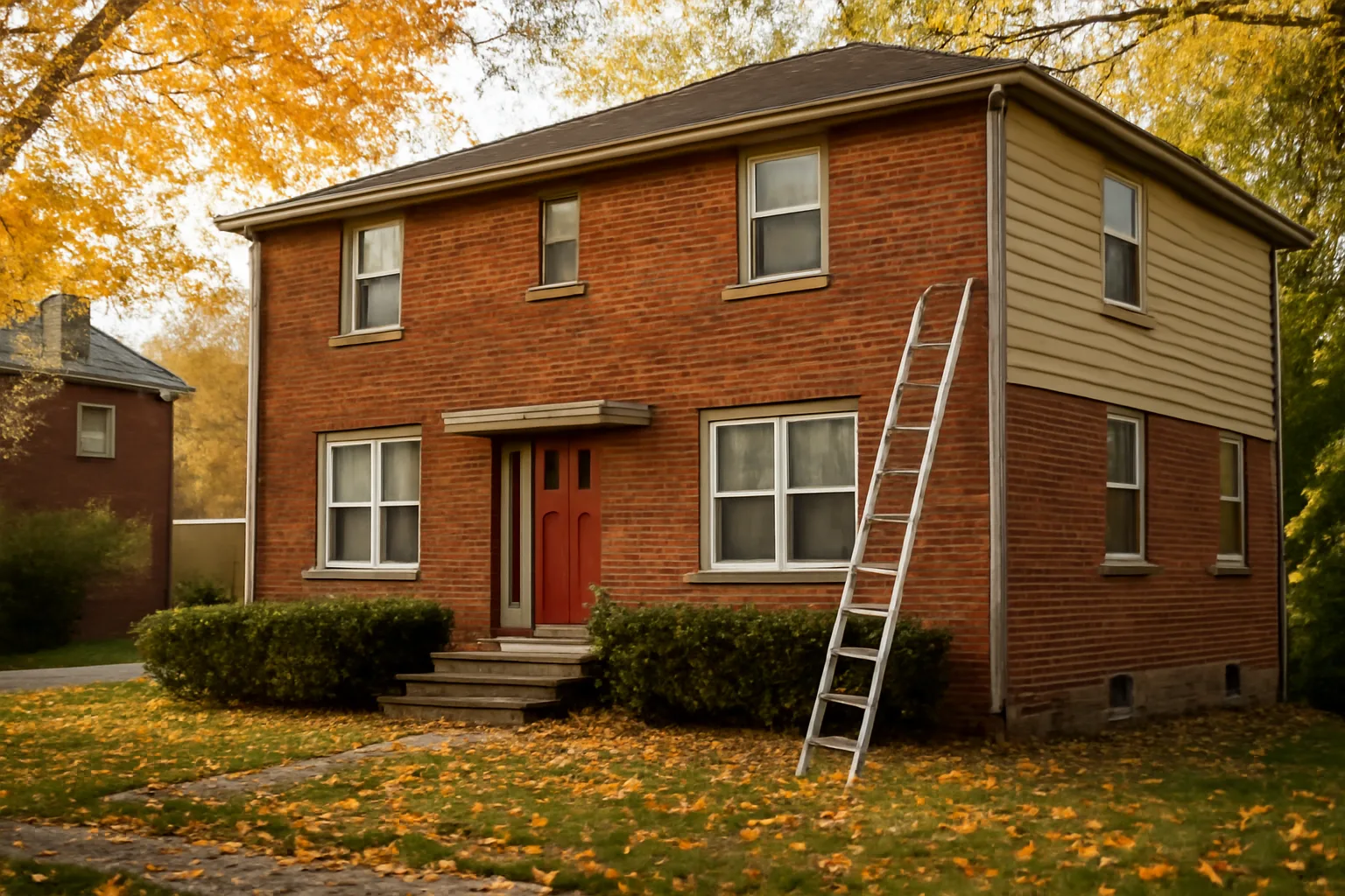 Brick duplex rental home on a residential street near Hamilton County, Ohio