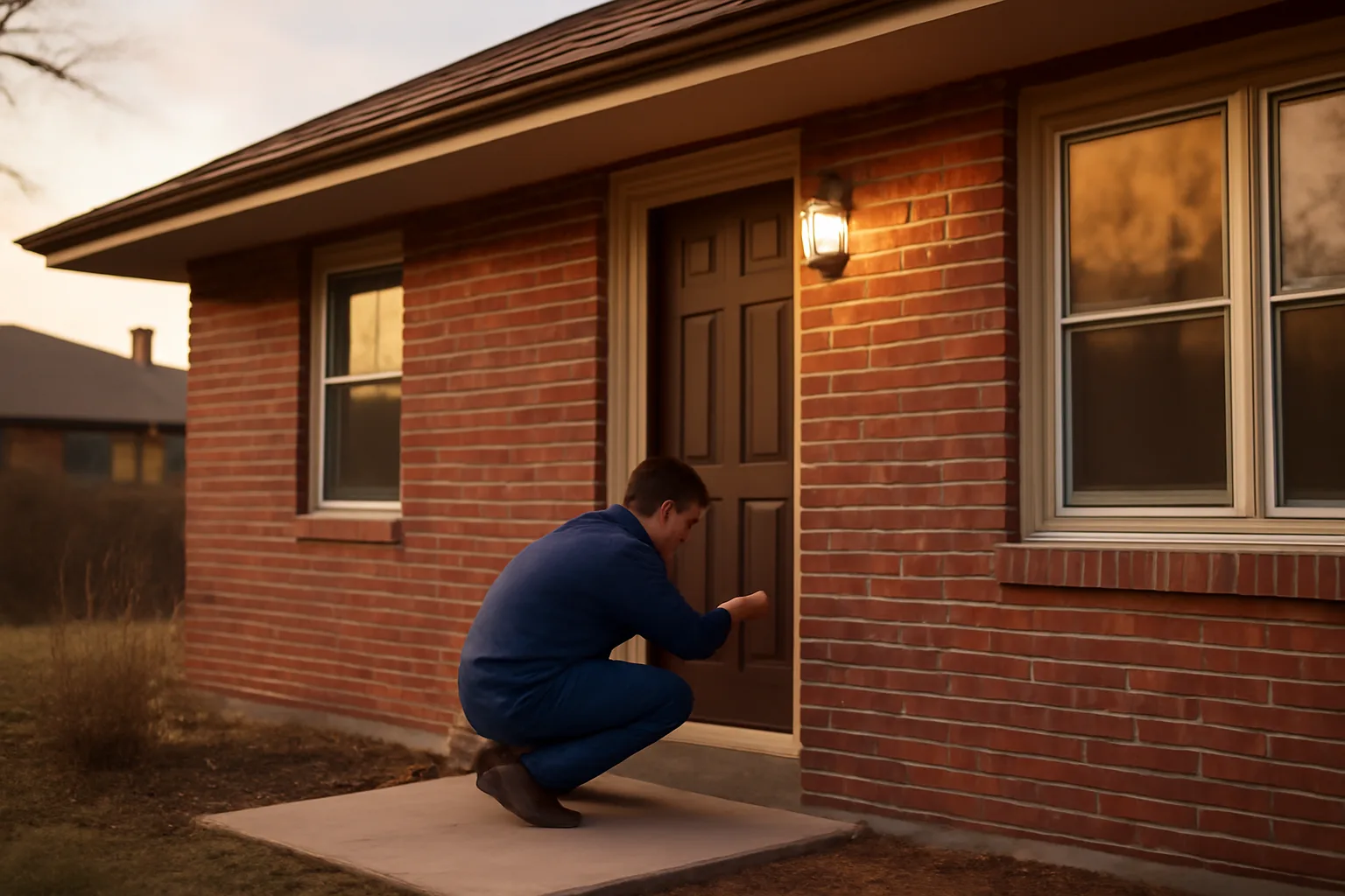 Landlord checking a front door lock during a home inspection in Denver CO
