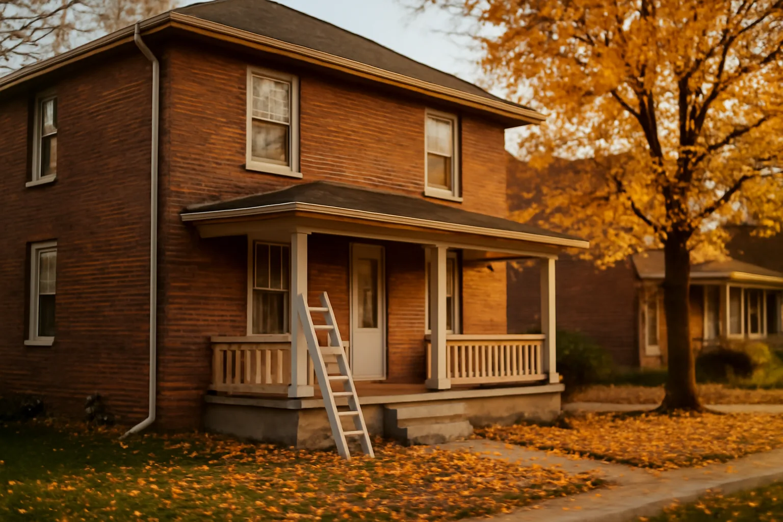 Brick duplex rental property on a residential street in a Midwestern city
