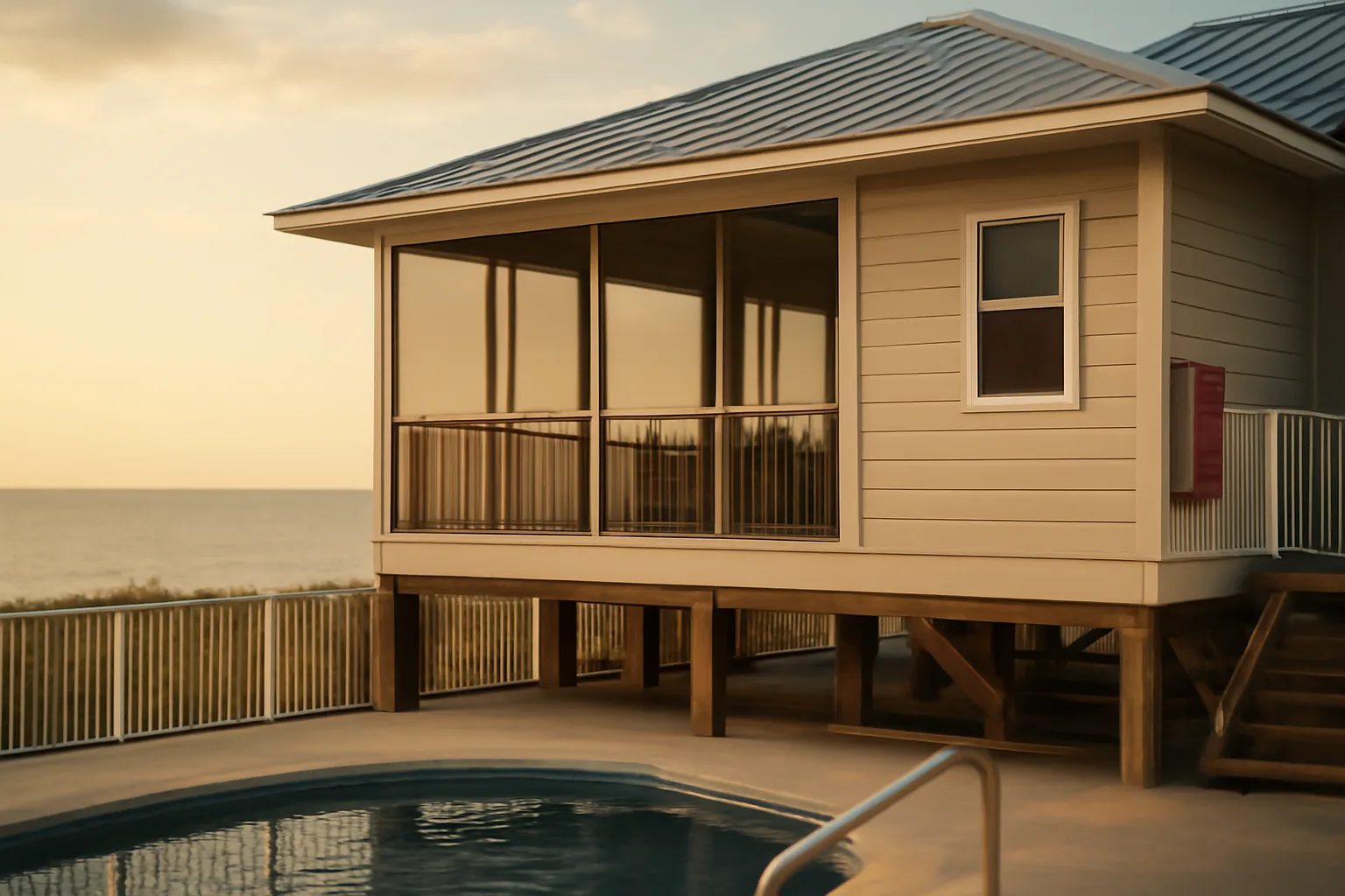 Coastal Manatee County vacation rental home with pool at golden hour