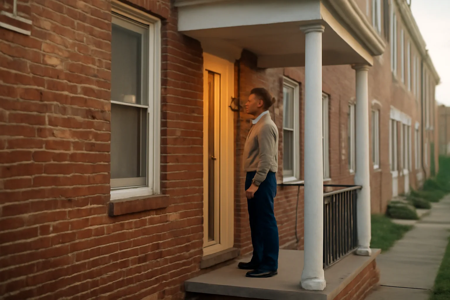 Landlord inspecting a smoke detector inside a Maryland rowhouse rental unit