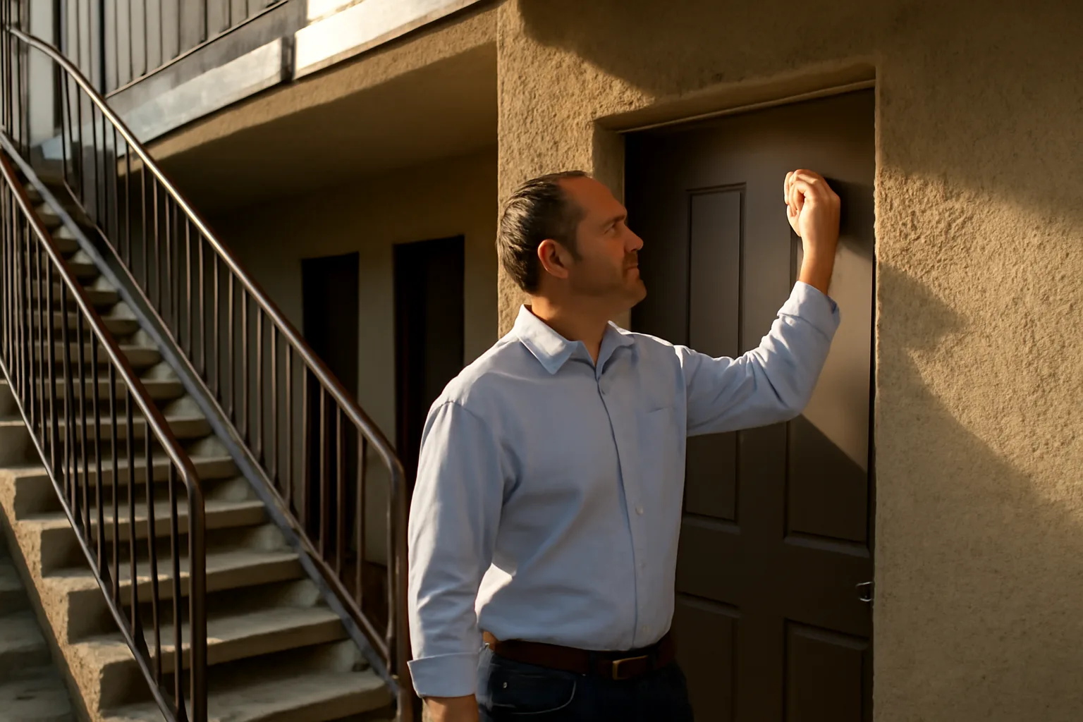 Inspector checking a smoke detector during a multi-family inspection in Sacramento