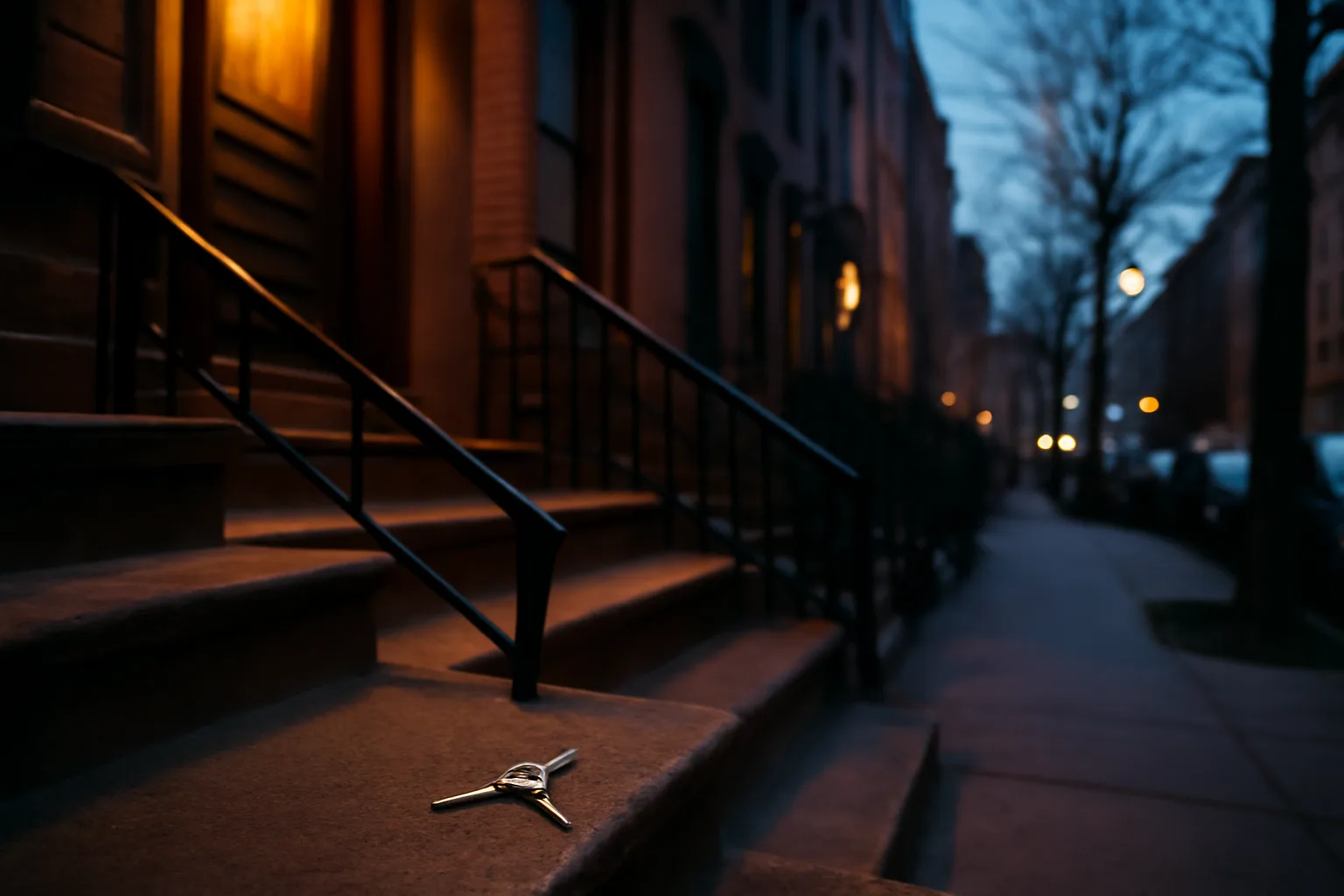Brownstone stoop with house keys, representing NYC short-term rental registration compliance
