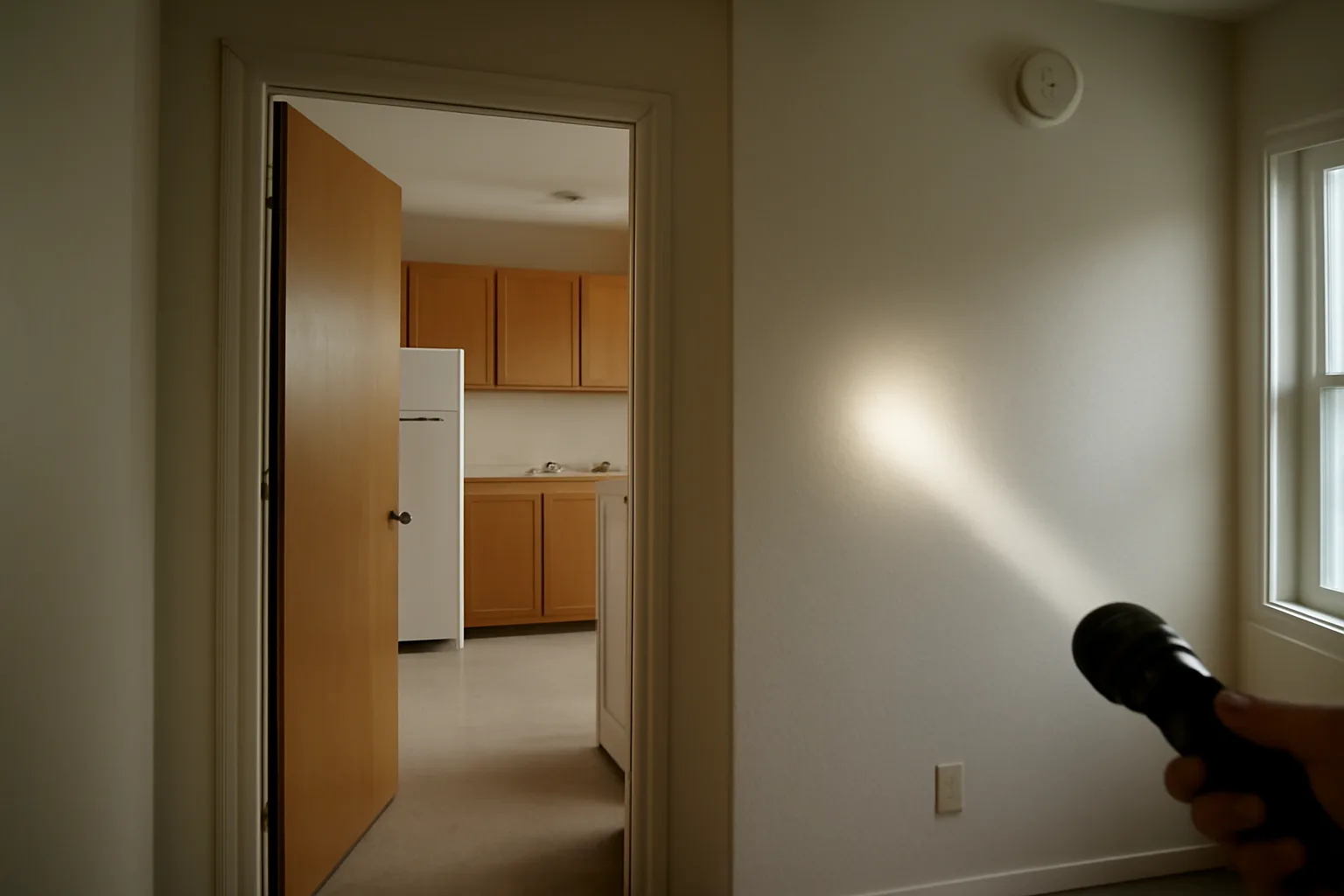 Inspector checking a smoke detector during a rental property management inspection