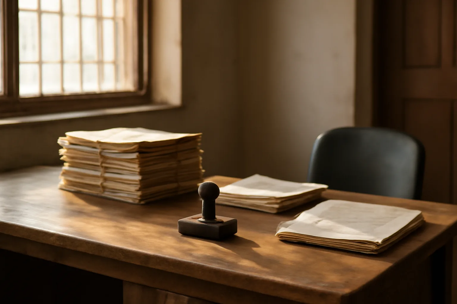 Registration office counter with stamped documents representing rental agreement registration process