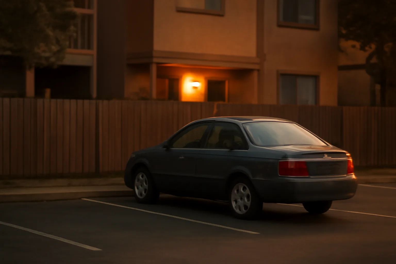 Apartment parking lot at dusk relevant to rental car license plate lookup questions