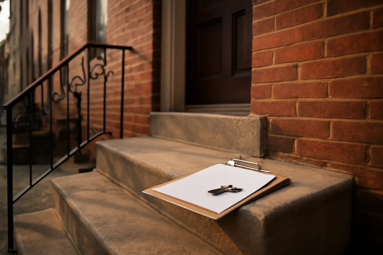 Philadelphia rowhouse stoop with keys, evoking rental license renewal season
