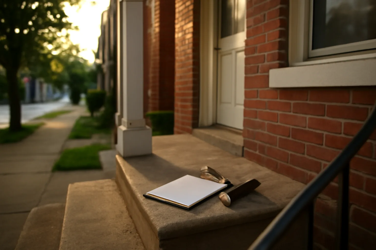 Rowhouse porch steps at dawn representing a Rockville rental license inspection visit
