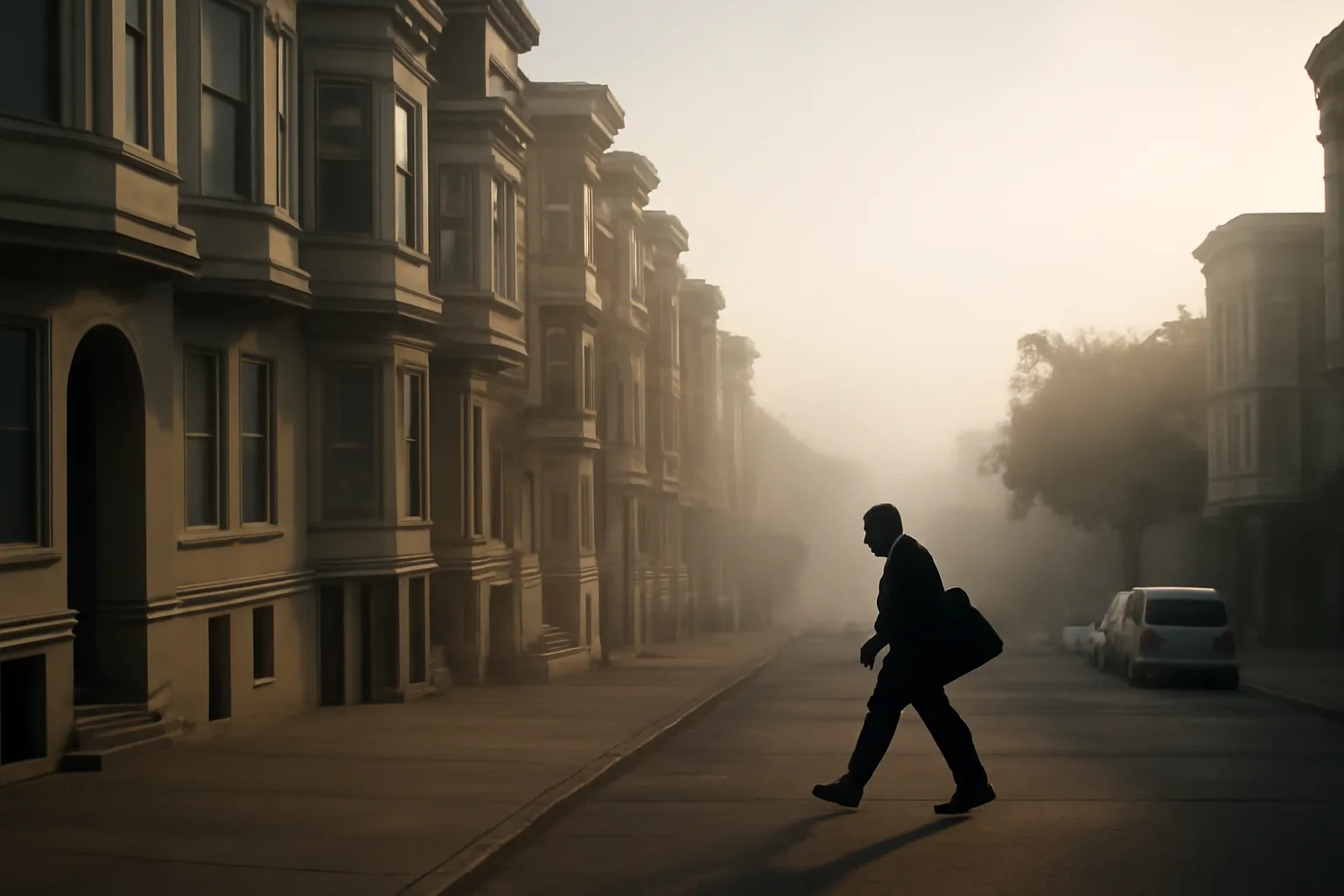 San Francisco apartment buildings on a foggy morning street, tied to rent increase notice rules