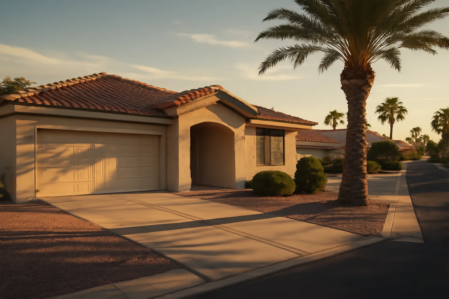 Residential Las Vegas street at sunset representing short term rental licensing homes