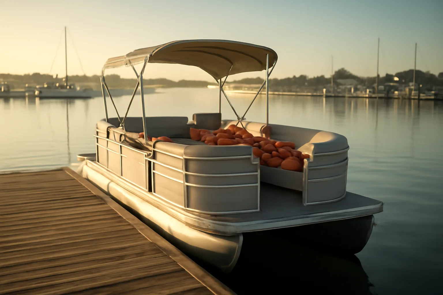 Pontoon boat docked at a Tampa marina illustrating boat rental license requirements