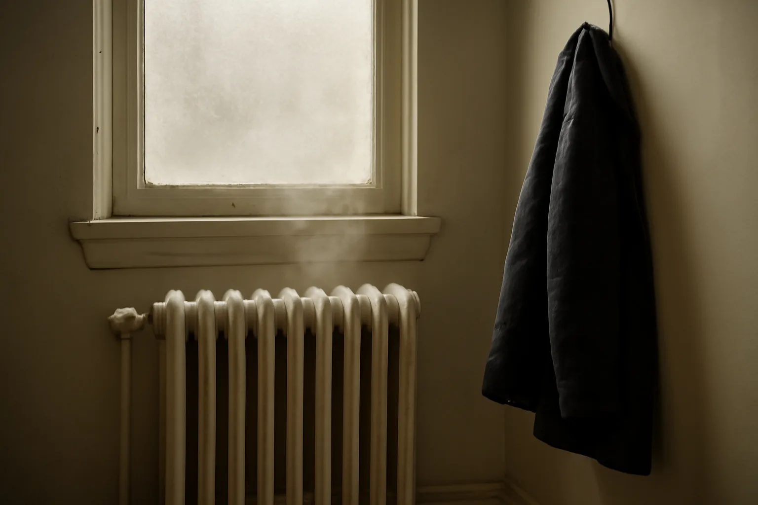 Steam radiator heating an apartment during winter heat season