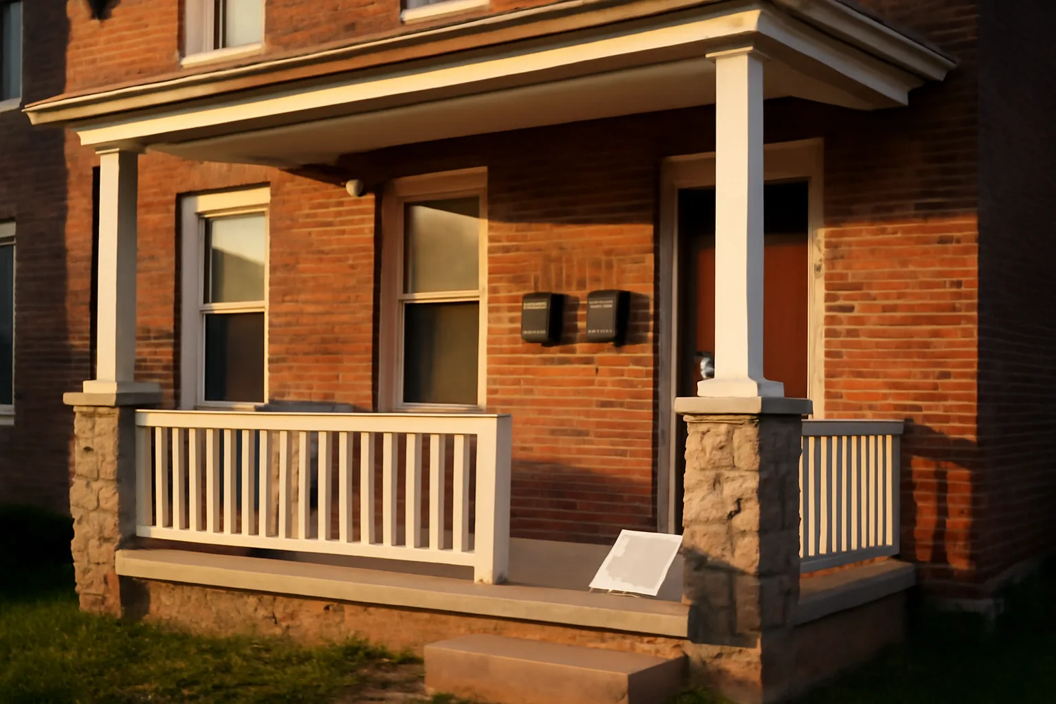 Duplex rental property porch scene representing landlord registration and inspection compliance