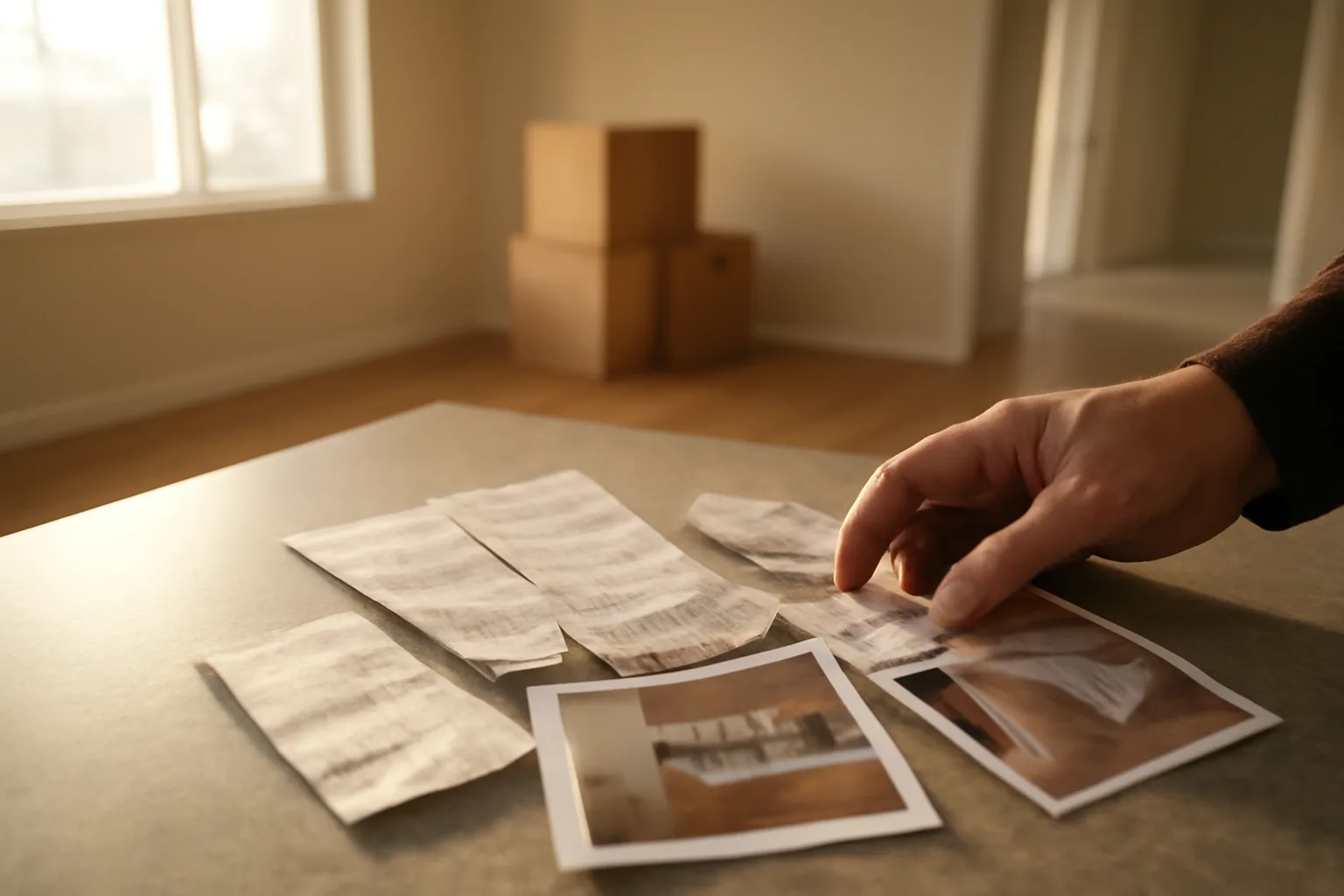 Landlord organizing repair receipts and photos for a security deposit deduction claim