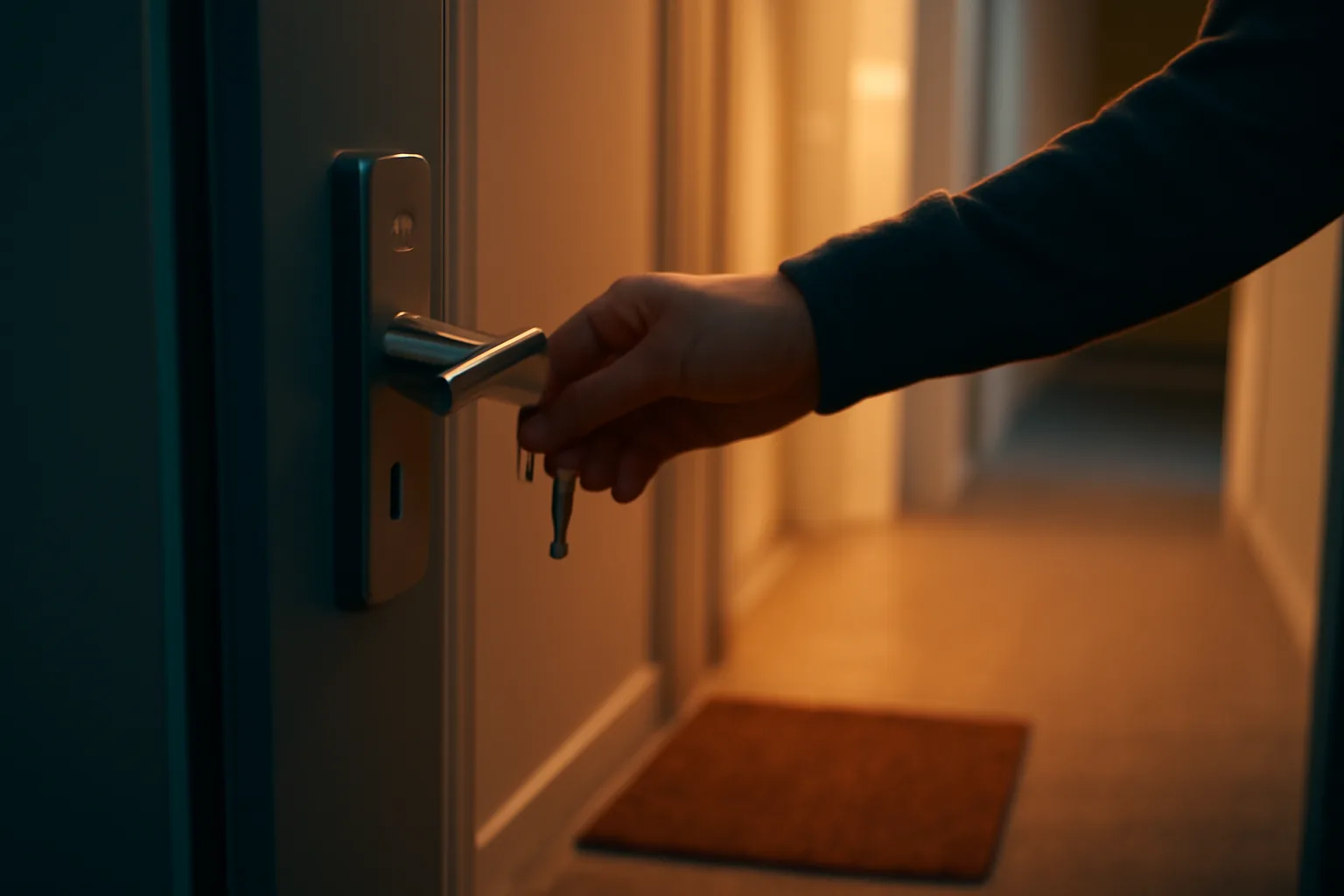 Tenant holding keys at an apartment door, illustrating landlord renters insurance requirements