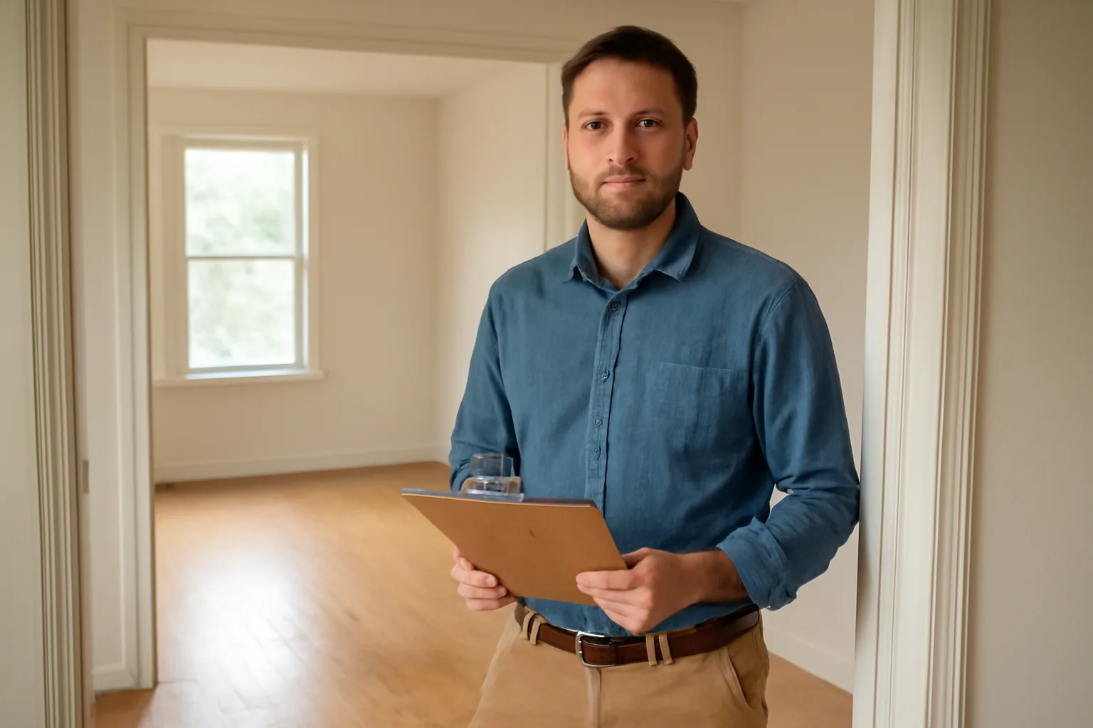 landlord reviewing an empty rental unit before a tenant moves in