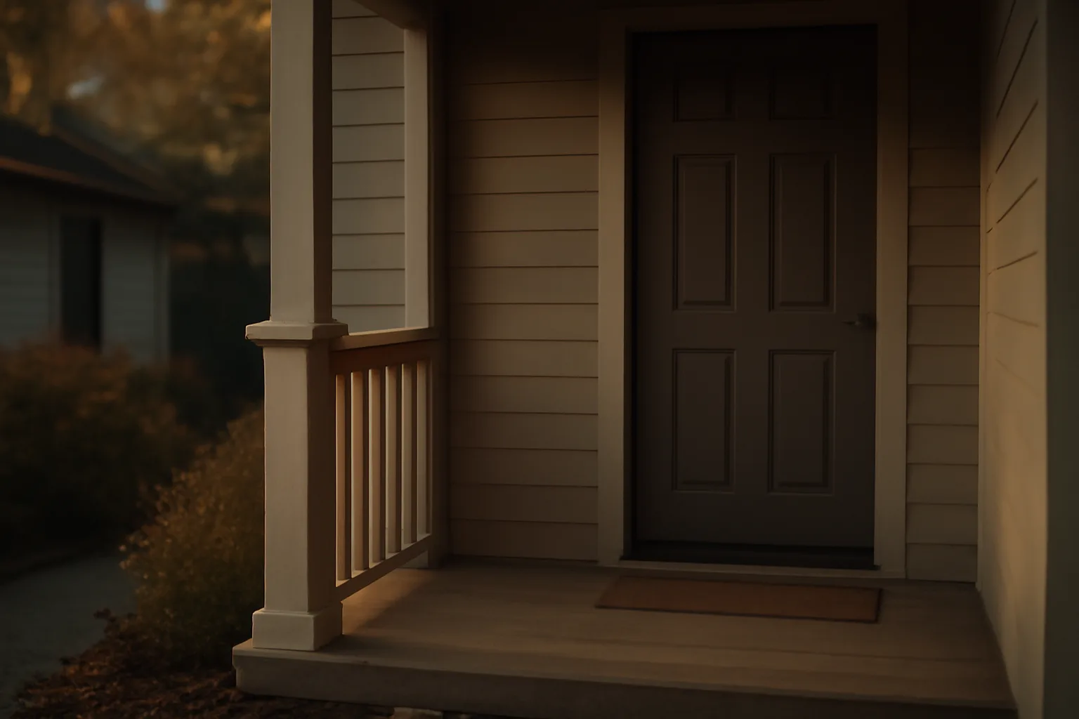 Duplex front porch at dawn representing a rental unit without a posted license