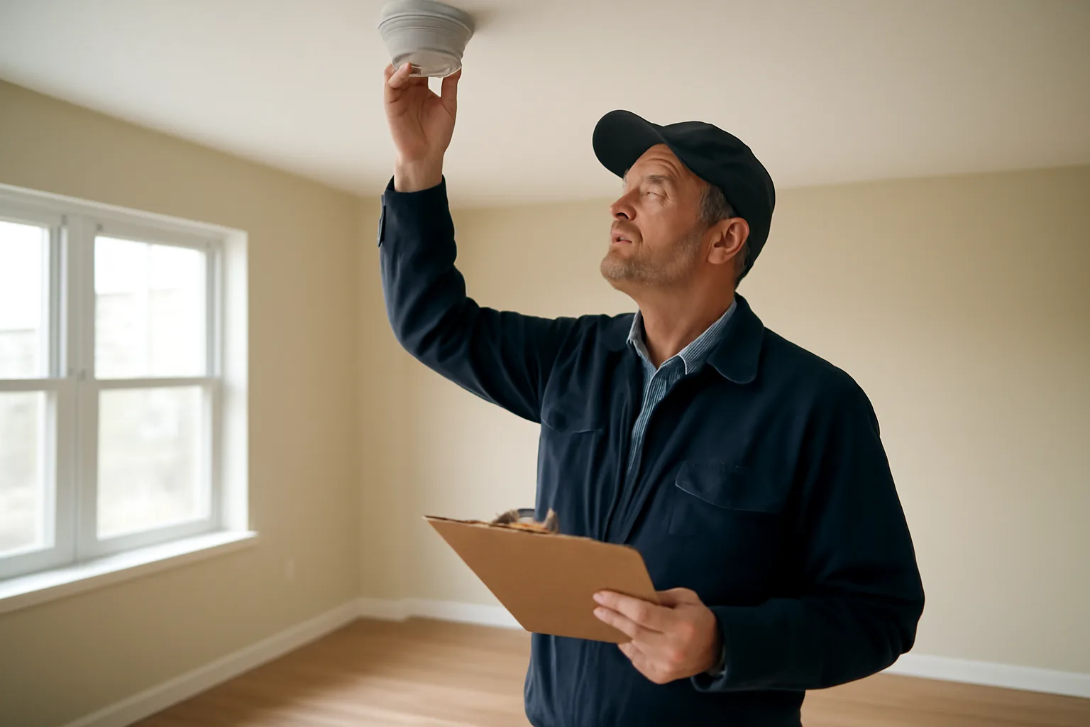 Landlord conducting a walk-through inspection of an empty rental unit