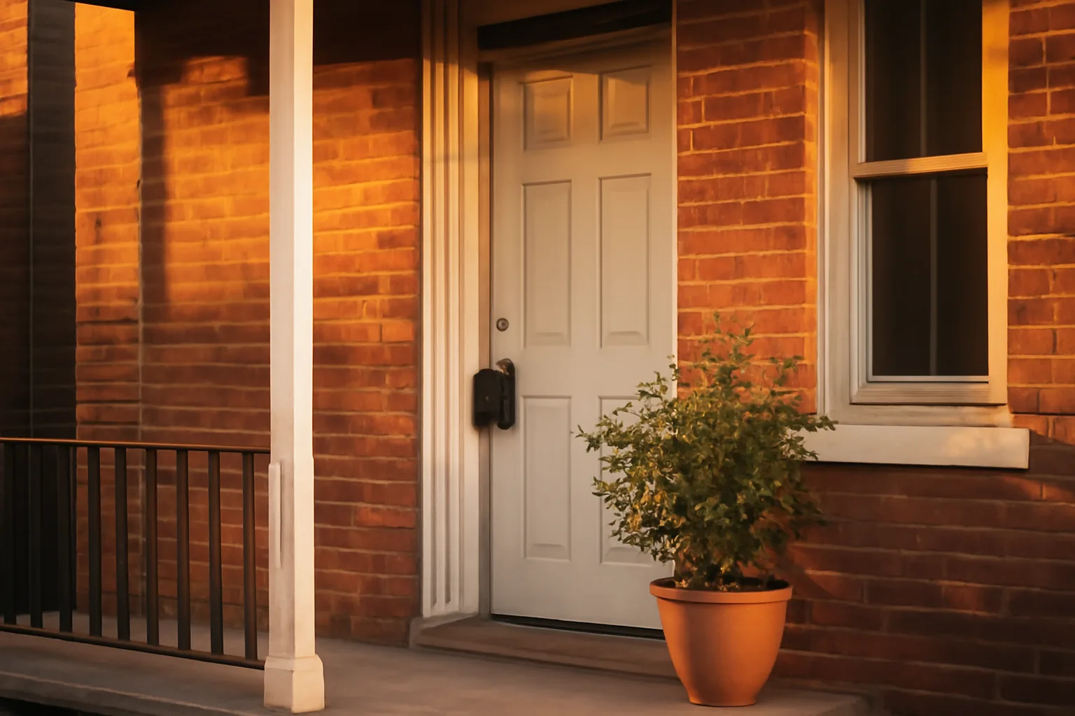 City rowhouse porch with lockbox, representing short-term rental licensing compliance