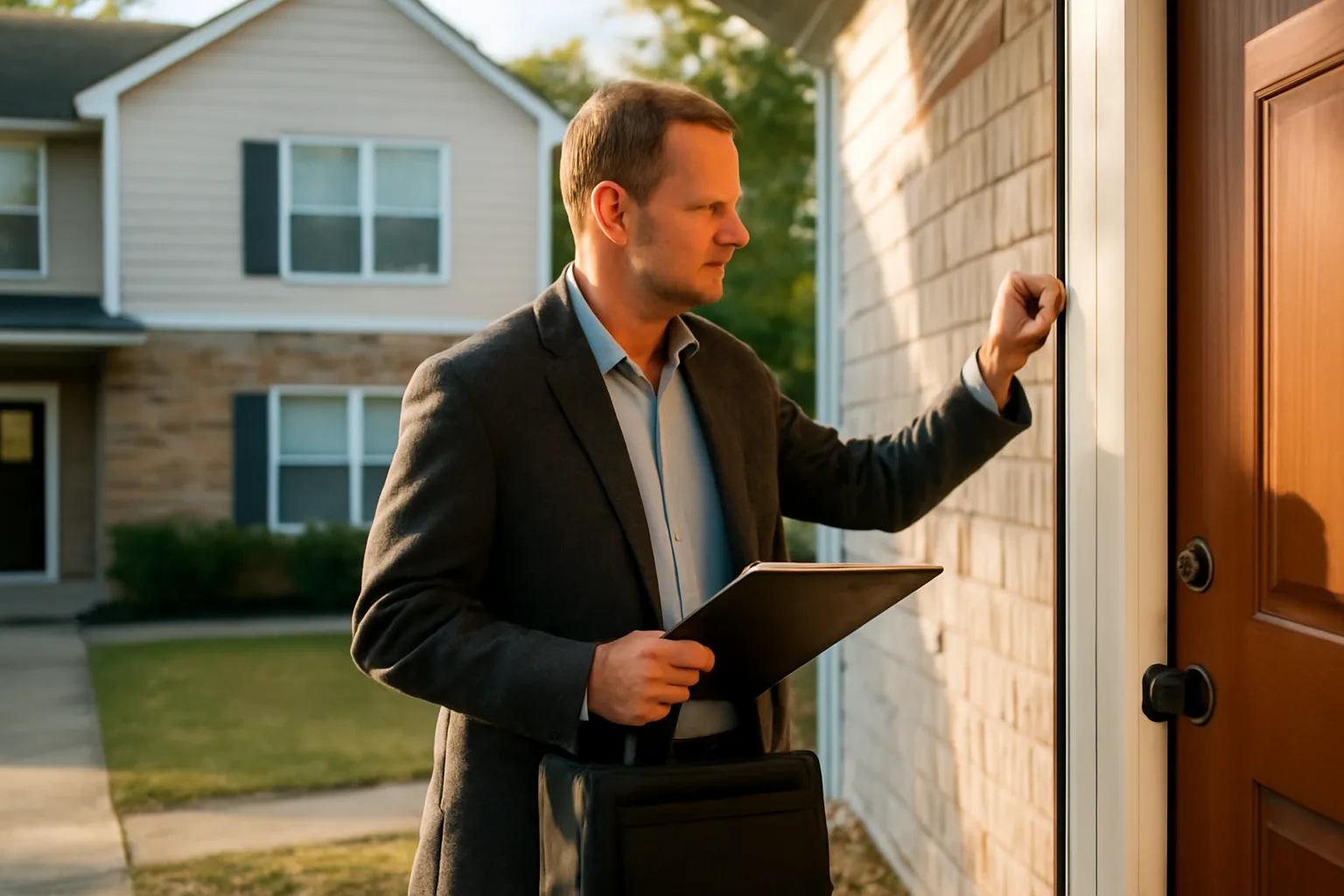 Landlord knocking on a tenant's door before entering to give required notice