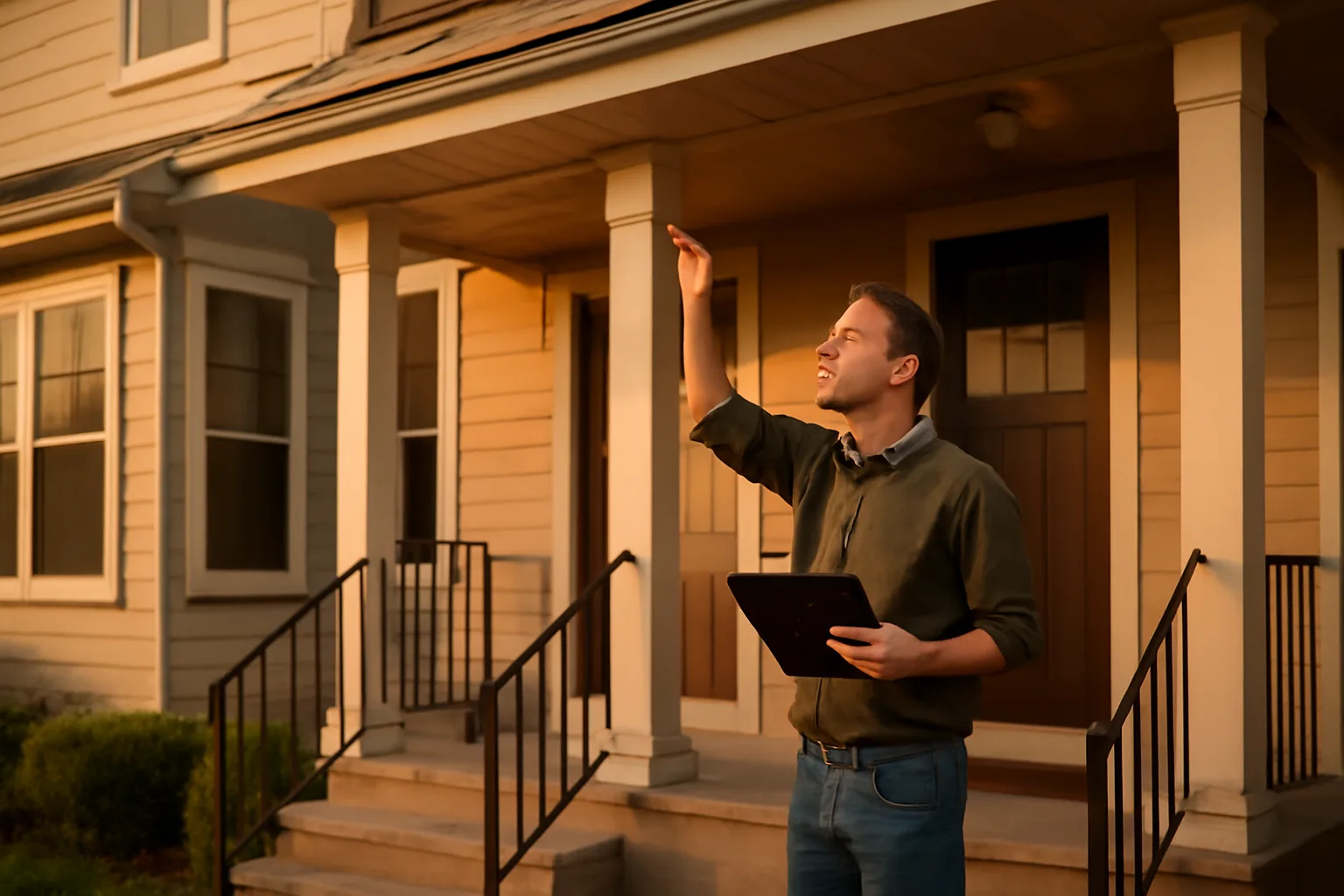 Landlord checking a smoke detector during a rental property inspection