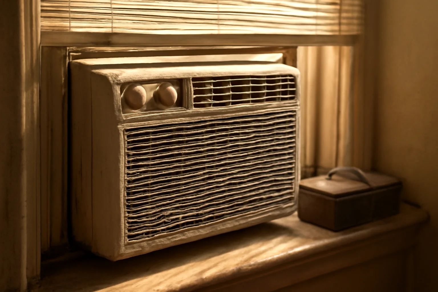 Window air conditioning unit in an apartment window during a repair visit